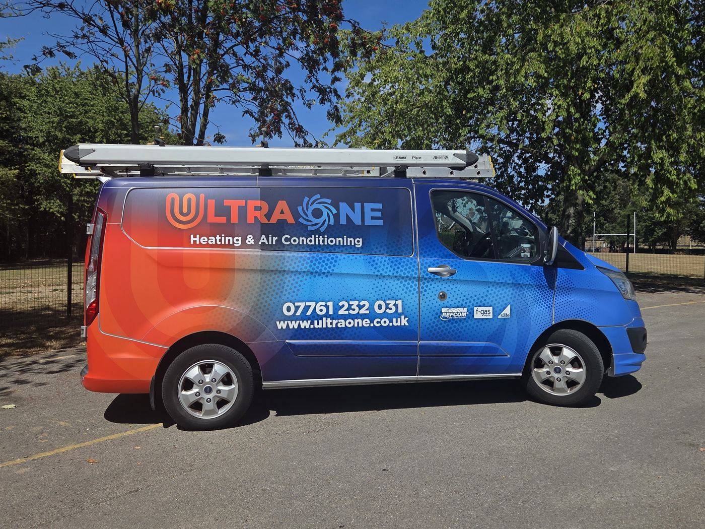 UltraOne Heating & Air Conditioning branded van, Gas Safe and F-Gas registered