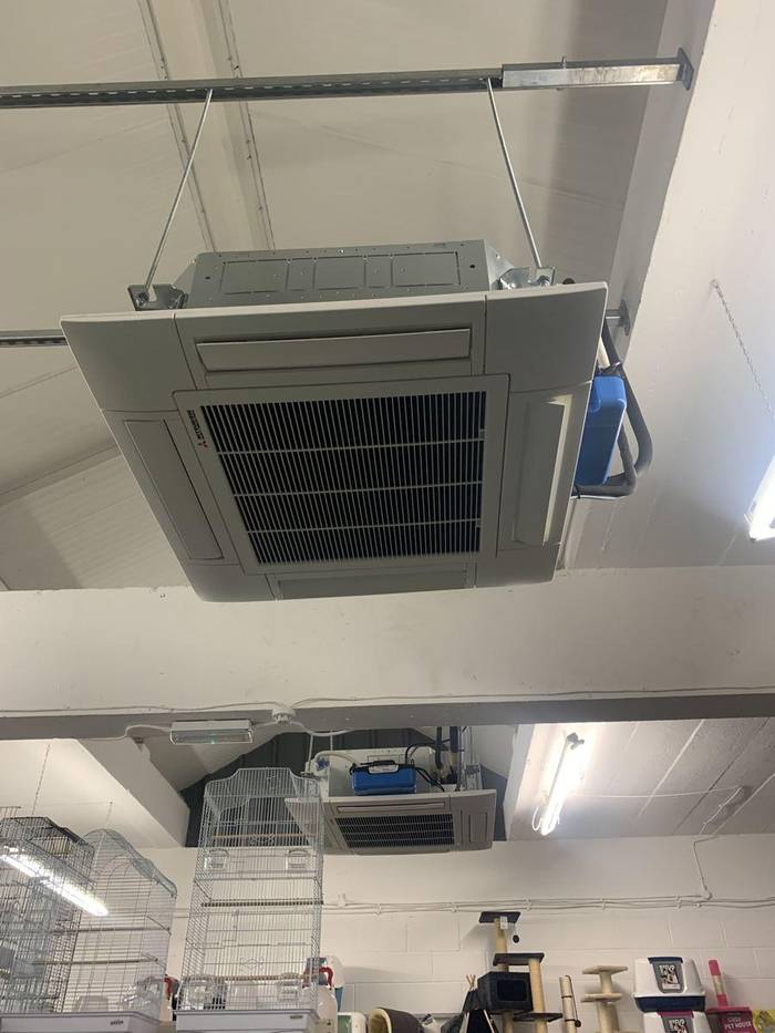 Mitsubishi Heavy Industries ceiling cassette air conditioning unit installed in commercial premises